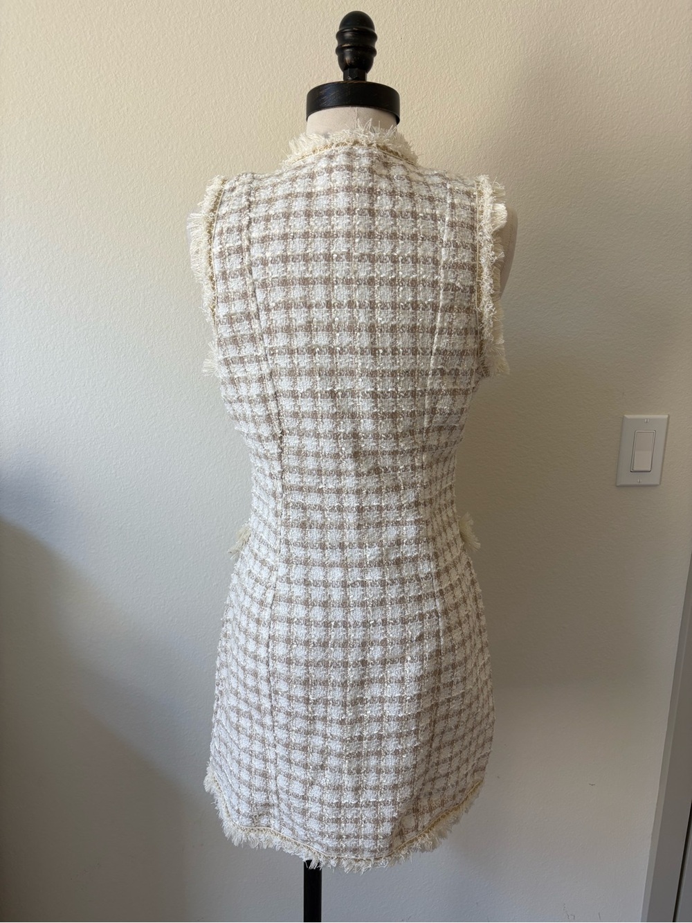 Francesca’s | Sleeveless Ivory Tweed Dress - Picture 3 of 4